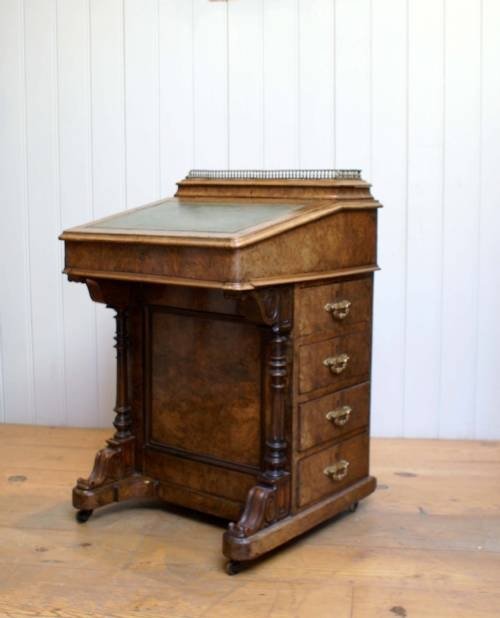 A Splendid Victorian Figured Walnut Davenport with Stationery Box and Writing Slope C. 1860